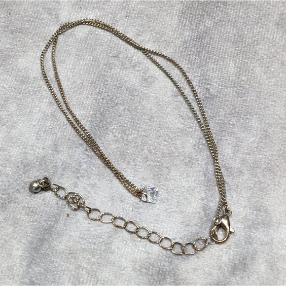 Minimalist Dainty Pyramid Shaped Cubic Zirconia Pendant On Gold Tone Chain - Picture 6 of 6